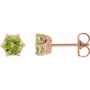 14K Rose Gold 4 mm Natural Peridot & .03 CTW Natural Diamond Crown Earrings