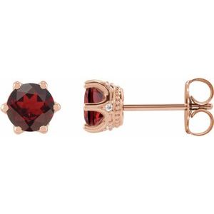 14K Rose Gold 5 mm Natural Mozambique Garnet & .03 CTW Natural Diamond Crown Earrings