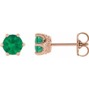 14K Rose Gold 4 mm Natural Emerald & .03 CTW Natural Diamond Crown Earrings