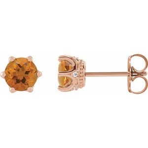 14K Rose Gold 5 mm Natural Citrine & .03 CTW Natural Diamond Crown Earrings