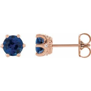 14K Rose Gold 5 mm Natural Blue Sapphire & .03 CTW Natural Diamond Crown Earrings
