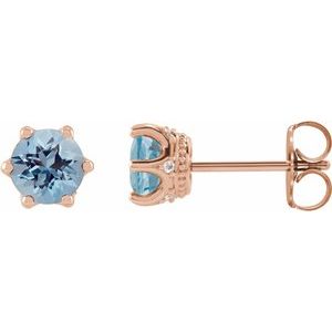14K Rose Gold 6 mm Natural Aquamarine & .03 CTW Natural Diamond Crown Earrings