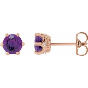 14K Rose Gold 4 mm Natural Amethyst & .03 CTW Natural Diamond Crown Earrings
