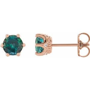 14K Rose Gold 4 mm Lab-Grown Alexandrite & .03 CTW Natural Diamond Crown Earrings