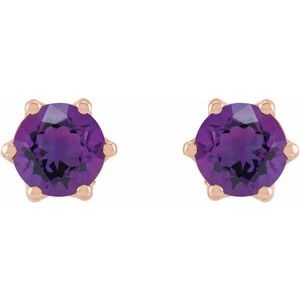 14K Rose Gold 5 mm Natural Amethyst & .03 CTW Natural Diamond Crown Earrings – image 2