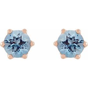 14K Rose Gold 5 mm Natural Aquamarine & .03 CTW Natural Diamond Crown Earrings – image 2