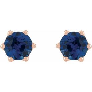 14K Rose Gold 5 mm Natural Blue Sapphire & .03 CTW Natural Diamond Crown Earrings – image 2