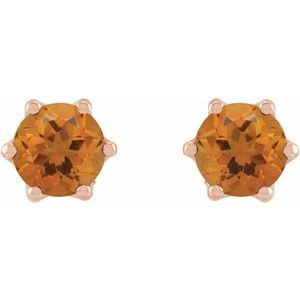 14K Rose Gold 5 mm Natural Citrine & .03 CTW Natural Diamond Crown Earrings – image 2