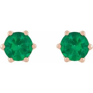 14K Rose Gold 4 mm Lab-Grown Emerald & .03 CTW Natural Diamond Crown Earrings – image 2