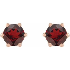 14K Rose Gold 4 mm Natural Mozambique Garnet & .03 CTW Natural Diamond Crown Earrings – image 2