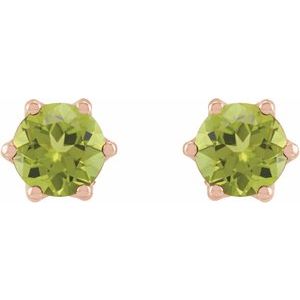 14K Rose Gold 4 mm Natural Peridot & .03 CTW Natural Diamond Crown Earrings