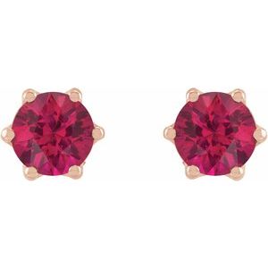 14K Rose Gold 4 mm Lab-Grown Ruby & .03 CTW Natural Diamond Crown Earrings – image 2