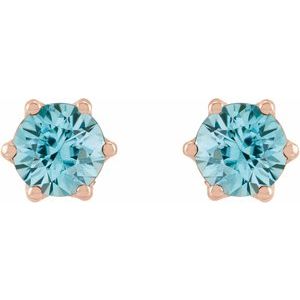 14K Rose Gold 5 mm Natural Blue Zircon & .03 CTW Natural Diamond Crown Earrings – image 2