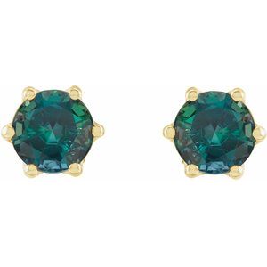 14K Yellow Gold 5 mm Lab-Grown Alexandrite & .03 CTW Natural Diamond Crown Earrings – image 2