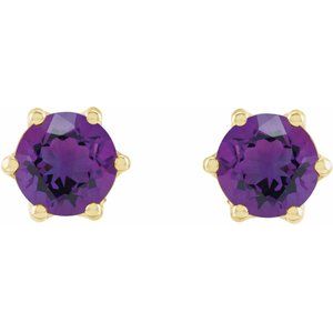 14K Yellow Gold 4 mm Natural Natural Amethyst & .03 CTW Natural Diamond Crown Earrings – image 2