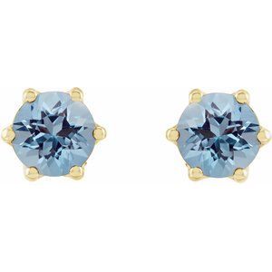 14K Yellow Gold 5 mm Natural Aquamarine & .03 CTW Natural Diamond Crown Earrings – image 2