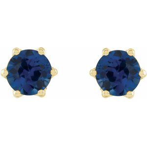 14K Yellow Gold 6 mm Natural Blue Sapphire & .03 CTW Natural Diamond Crown Earrings – image 2