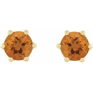 14K Yellow Gold 4 mm Natural Citrine & .03 CTW Natural Diamond Crown Earrings – image 2