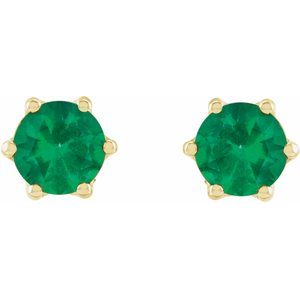 14K Yellow Gold 6 mm Lab-Grown Emerald & .03 CTW Natural Diamond Crown Earrings – image 2