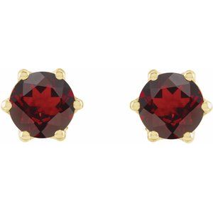 14K Yellow Gold 6 mm Natural Mozambique Garnet & .03 CTW Natural Diamond Crown Earrings – image 2