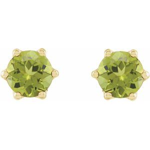 14K Yellow Gold 6 mm Natural Peridot & .03 CTW Natural Diamond Crown Earrings – image 2