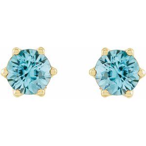 14K Yellow Gold 5 mm Natural Blue Zircon & .03 CTW Natural Diamond Crown Earrings – image 2