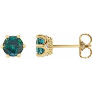 14K Yellow Gold 6 mm Lab-Grown Alexandrite & .03 CTW Natural Diamond Crown Earrings