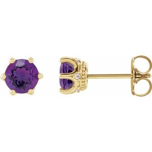 14K Yellow Gold 6 mm Natural Amethyst & .03 CTW Natural Diamond Crown Earrings