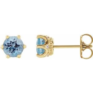 14K Yellow Gold 4 mm Natural Aquamarine & .03 CTW Natural Diamond Crown Earrings