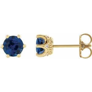 14K Yellow Gold 5 mm Lab-Grown Blue Sapphire & .03 CTW Natural Diamond Crown Earrings