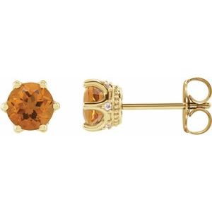 14K Yellow Gold 6 mm Natural Citrine & .03 CTW Natural Diamond Crown Earrings
