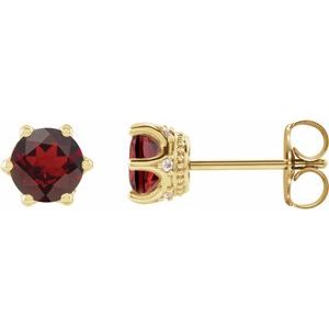 14K Yellow Gold 5 mm Natural Mozambique Garnet & .03 CTW Natural Diamond Crown Earrings