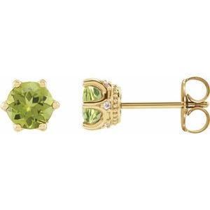 14K Yellow Gold 5 mm Natural Peridot & .03 CTW Natural Diamond Crown Earrings
