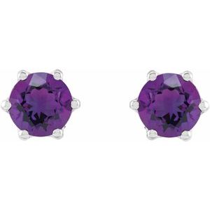 Sterling Silver 5 mm Natural Amethyst & .03 CTW Natural Diamond Crown Earrings – image 2