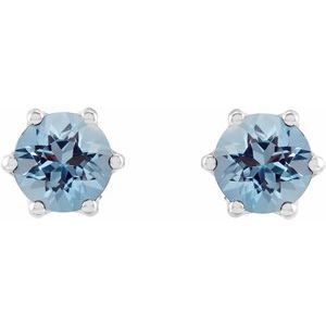 Sterling Silver 5 mm Natural Aquamarine & .03 CTW Natural Diamond Crown Earrings – image 2