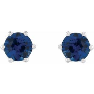 Platinum 6 mm Lab-Grown Blue Sapphire & .03 CTW Natural Diamond Crown Earrings – image 2