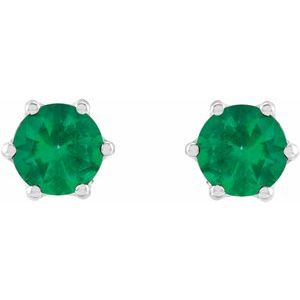 14K White Gold 4 mm Lab-Grown Emerald & .03 CTW Natural Diamond Crown Earrings – image 2