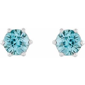 14K White Gold 5 mm Natural Blue Zircon & .03 CTW Natural Diamond Crown Earrings – image 2