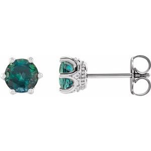 Sterling Silver 6 mm Lab-Grown Alexandrite & .03 CTW Natural Diamond Crown Earrings