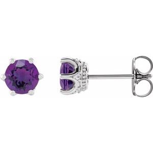 14K White Gold 6 mm Natural Amethyst & .03 CTW Natural Diamond Crown Earrings
