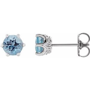 14K White Gold 5 mm Natural Aquamarine & .03 CTW Natural Diamond Crown Earrings