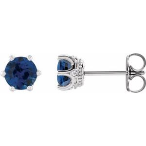 14K White Gold 5 mm Natural Blue Sapphire & .03 CTW Natural Diamond Crown Earrings