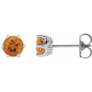 14K White Gold 4 mm Natural Citrine & .03 CTW Natural Diamond Crown Earrings