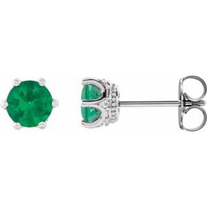 Platinum 5 mm Lab-Grown Emerald & .03 CTW Natural Diamond Crown Earrings