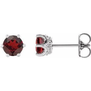 14K White Gold 4 mm Natural Mozambique Garnet & .03 CTW Natural Diamond Crown Earrings