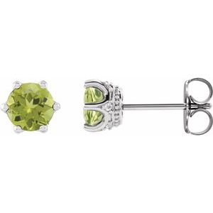 14K White Gold 6 mm Natural Peridot & .03 CTW Natural Diamond Crown Earrings