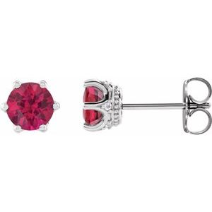 14K White Gold 5 mm Lab-Grown Ruby & .03 CTW Natural Diamond Crown Earrings