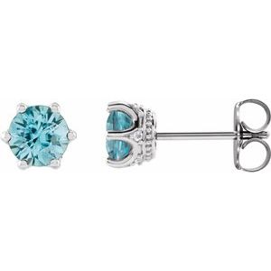 Sterling Silver 5 mm Natural Blue Zircon & .03 CTW Natural Diamond Crown Earrings