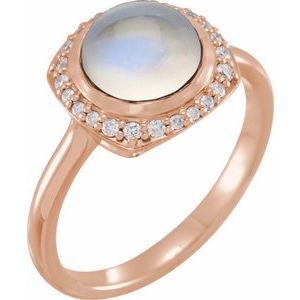 14K Rose Gold Natural Rainbow Moonstone & 1/8 CTW Natural Diamond Halo-Style Ring