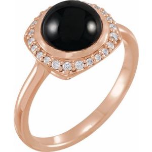 14K Rose Gold Natural Black Onyx & 1/8 CTW Natural Diamond Halo-Style Ring